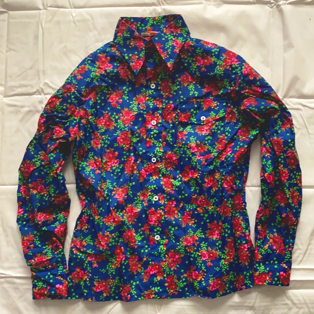 Mens SKYR Blue Floral Button Down Dress Shirt Small